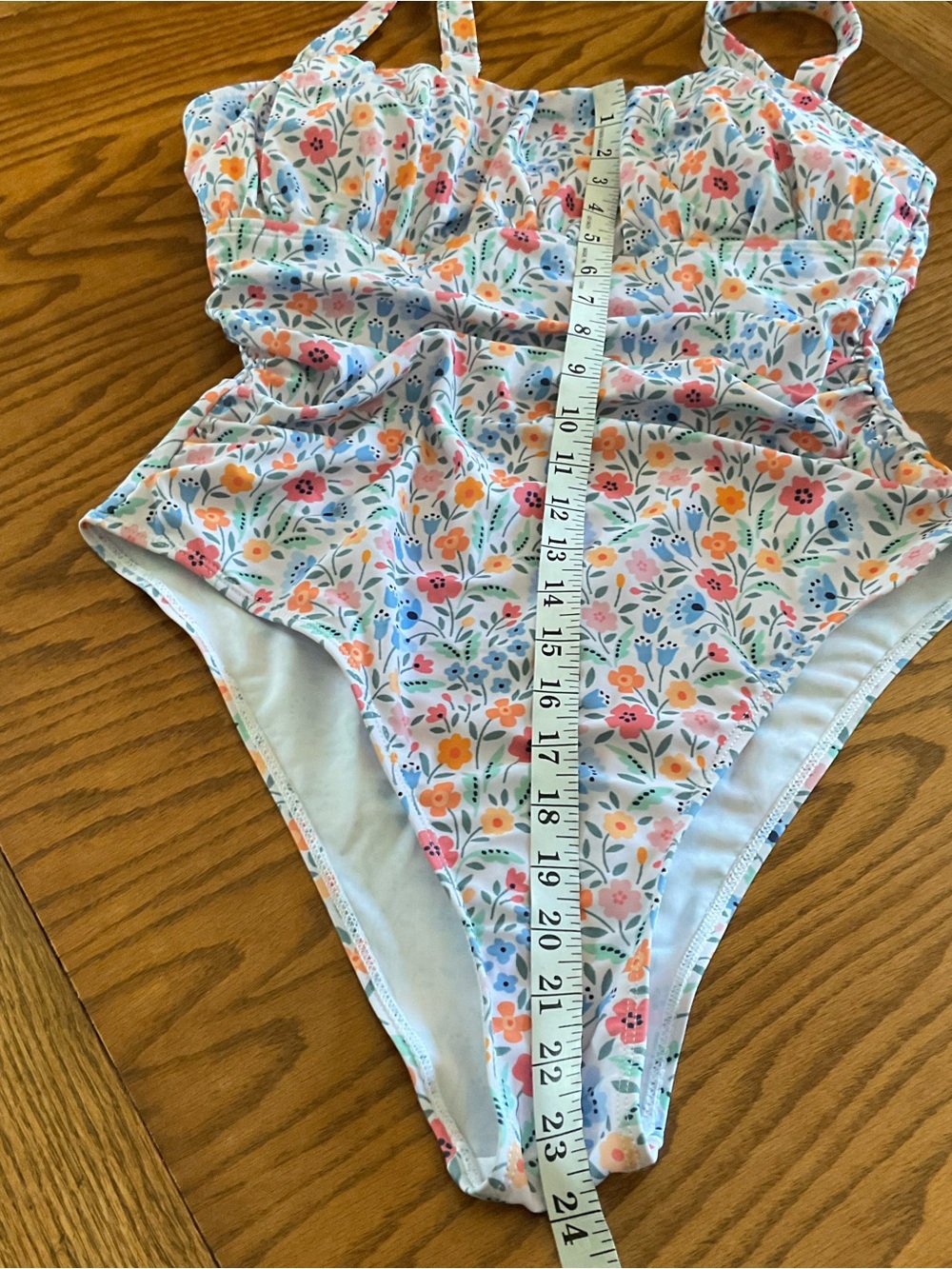 NWOT Floral Print Square Neck Thick Strap Elastic One-Piece Swimsuit, Sz XL - Picture 7 of 10